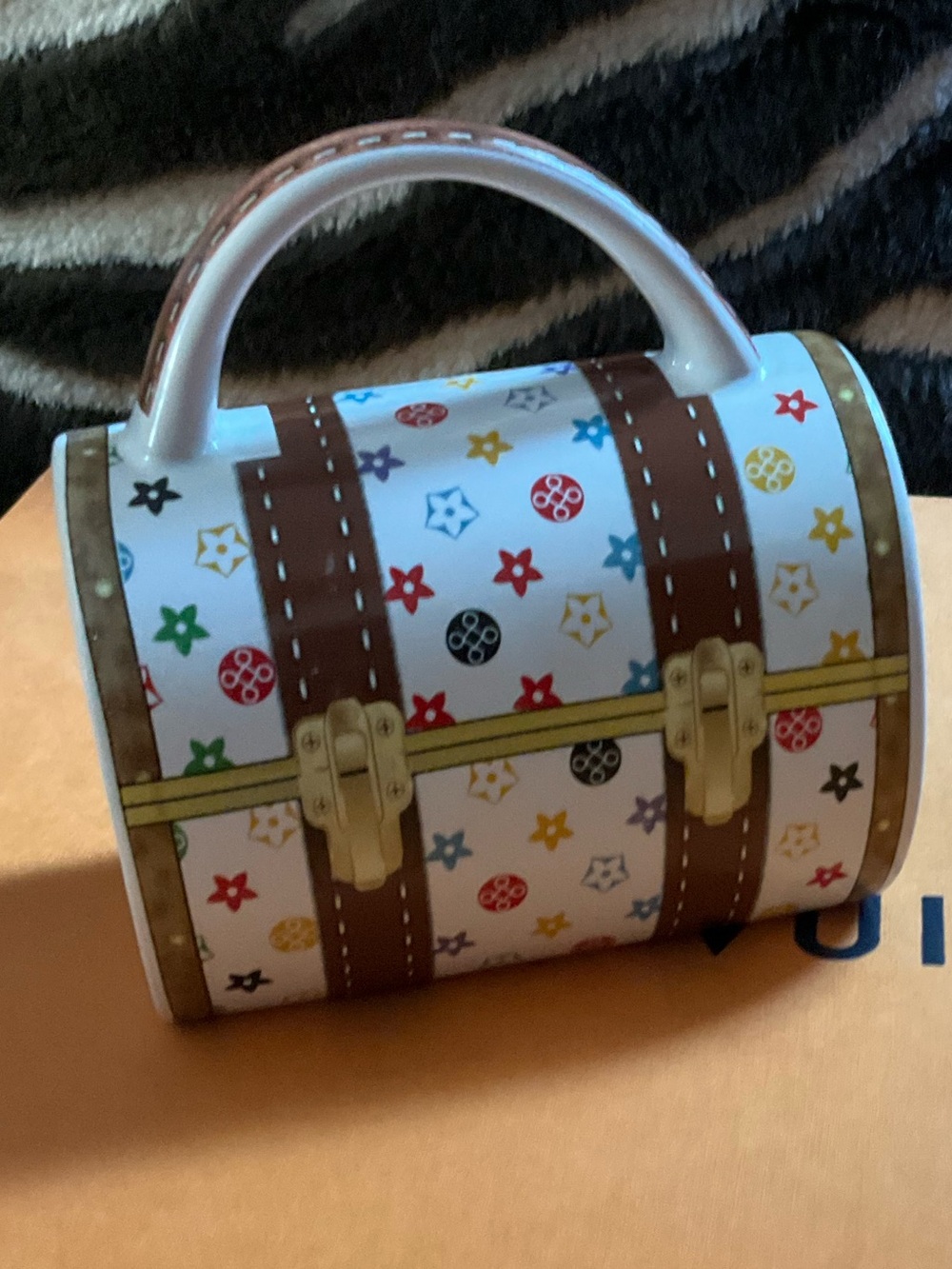 White Mini Coffees Mug Trunk with Multicolor Monogram Print - Picture 8 of 10
